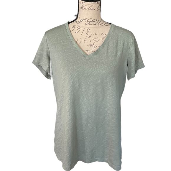 Felina Heathered Green V Neck Short Sleeve Shirt Size Large - Picture 1 of 4